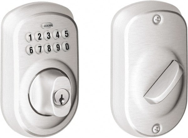 Schlage - 1-3/8 to 1-3/4" Door Thickness, Satin Chrome Finish, Keyless Deadbolt - Exact Tooling