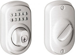 Schlage - 1-3/8 to 1-3/4" Door Thickness, Satin Chrome Finish, Keyless Deadbolt - Exact Tooling