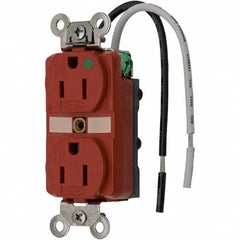 Hubbell Wiring Device-Kellems - 125V 15A NEMA 5-15R Hospital Grade Red Straight Blade Duplex Receptacle - Exact Tooling
