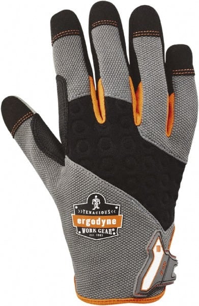 Ergodyne - Size M (8) Polyester Blend Work Gloves - For Mechanic's & Lifting, Uncoated, Hook & Loop Cuff, Full Fingered, Black/Gray, Paired - Exact Tooling