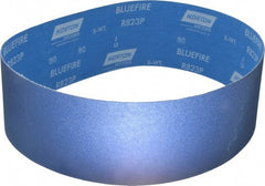 Norton - 4" Wide x 36" OAL, 80 Grit, Zirconia Alumina Abrasive Belt - Zirconia Alumina, Medium, Coated, X Weighted Cloth Backing, Series R823 - Exact Tooling