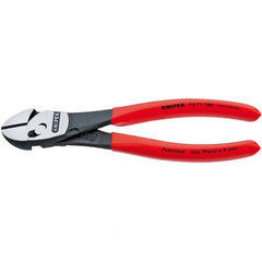 Knipex - 7-1/4" OAL, 24 AWG Capacity, Diagonal Cutter - 1" Jaw Length x 1-3/16" Jaw Width, Oval Head, Plastic Dipped Handle - Exact Tooling