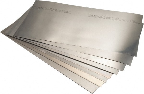 Precision Brand - 10 Piece, 0.05 to 0.800 mm Thickness, Steel Shim Stock Sheet Assortment - 300 mm Long x 150 mm Wide - Exact Tooling