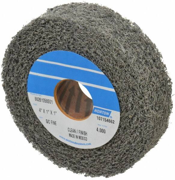 Norton - 4" Diam, 1" Face Width, 1" Center Hole, Fine Grade, Silicon Carbide Deburring Wheel - Convolute, Medium Density 4 Grade, 4,000 RPM - Exact Tooling