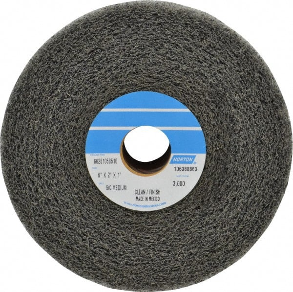 Norton - 6" Diam, 2" Face Width, 1" Center Hole, Medium Grade, Silicon Carbide Deburring Wheel - Convolute, Medium Density 4 Grade, 3,000 RPM - Exact Tooling