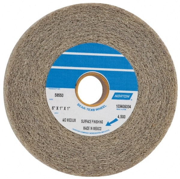 Norton - 6" Diam, 1" Face Width, 1" Center Hole, Medium Grade, Aluminum Oxide Deburring Wheel - Convolute, Medium Density 4 Grade, 4,500 RPM - Exact Tooling