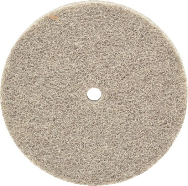 Norton - 3" Diam, 1/4" Face Width, 1/4" Center Hole, Fine Grade, Aluminum Oxide Deburring Wheel - Unitized, Medium Density 4 Grade, 8,000 RPM - Exact Tooling