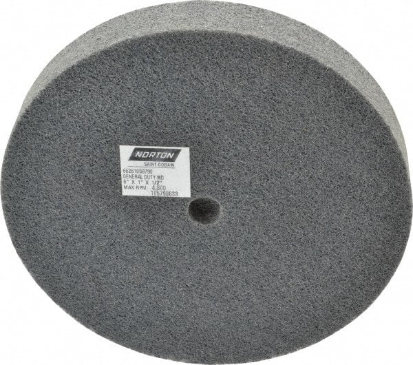 Norton - 6" Diam, 1" Face Width, 1/2" Center Hole, Fine Grade, Silicon Carbide Deburring Wheel - Unitized, Medium Density 4 Grade, 4,800 RPM - Exact Tooling