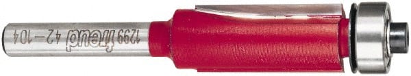 Freud - 1/2" Cut Diam, 1" Length of Cut, 7 Flute Flush Trim Edge Profile Router Bit - Carbide-Tipped, 1/4" Shank Diam, 2-13/16" OAL, Proprietary Coating - Exact Tooling