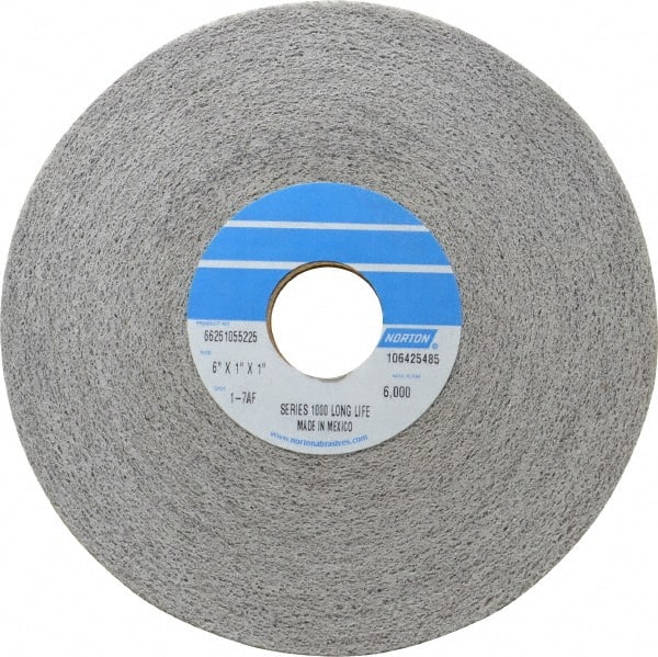 Norton - 6" Diam, 1" Face Width, 1" Center Hole, Fine Grade, Aluminum Oxide Deburring Wheel - Convolute, Hard Density 7 Grade, 4,500 RPM - Exact Tooling