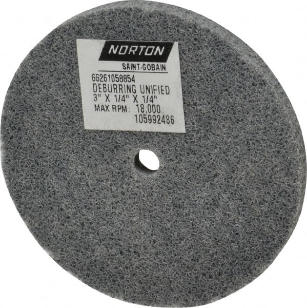 Norton - 3" Diam, 1/4" Face Width, 1/4" Center Hole, Very Fine Grade, Silicon Carbide Deburring Wheel - Unitized, Medium Grade, 18,000 RPM - Exact Tooling