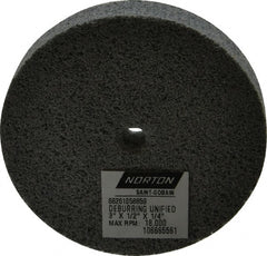 Norton - 3" Diam, 1/2" Face Width, 1/4" Center Hole, Very Fine Grade, Silicon Carbide Deburring Wheel - Unitized, Medium Grade, 18,000 RPM - Exact Tooling