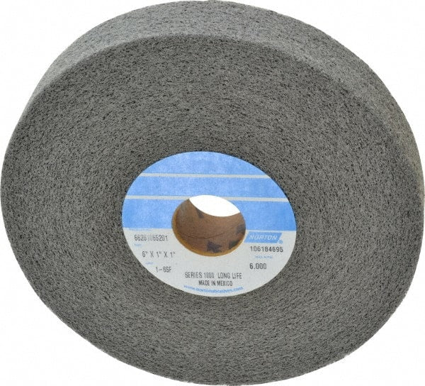 Norton - 6" Diam, 1" Face Width, 1" Center Hole, Fine Grade, Silicon Carbide Deburring Wheel - Convolute, Medium Density 6 Grade, 4,500 RPM - Exact Tooling