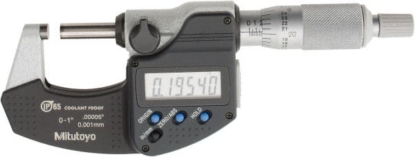 Mitutoyo - Digimatic Outside Micrometer, 0-1 In/0-25.4mm Measuring Range - Exact Tooling