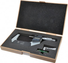 Mitutoyo - 2 to 3 Inch Range, 0.0001 Inch Resolution, Standard Throat, IP65 Electronic Outside Micrometer - 0.0001 Inch Accuracy, Ratchet Stop Thimble, Carbide Face, SR44 Battery, Data Output, Plastic Case - Exact Tooling