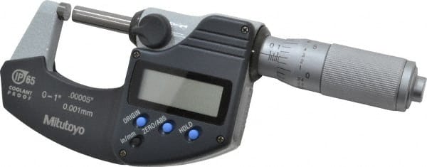 Mitutoyo - 0mm to 1" Carbide IP65 Electronic Outside Micrometer - Exact Tooling