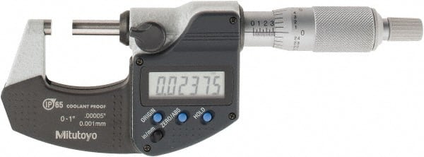 Mitutoyo - Digimatic Outside Micrometer, 0-1 In/0-25.4mm Measuring Range - Exact Tooling