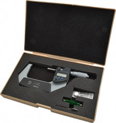 Mitutoyo - 2 to 3 Inch Range, 0.0001 Inch Resolution, Standard Throat, IP65 Electronic Outside Micrometer - 0.0001 Inch Accuracy, Ratchet Friction Thimble, Carbide Face, SR44 Battery, Plastic Case - Exact Tooling