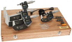 Mitutoyo - 0 to 100mm Range, 0.001mm Resolution, IP65, 4 Piece Electronic Outside Micrometer Sets - 0.001, 0.002mm Accuracy, Ratchet Stop Thimble, Carbide Measuring Face - Exact Tooling