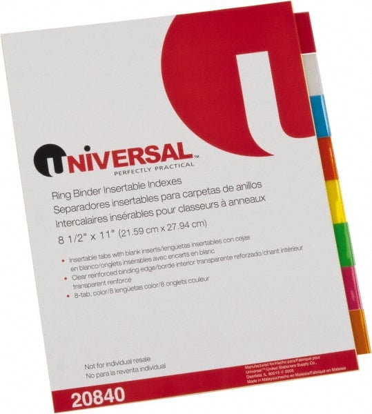 UNIVERSAL - 8-1/2 x 11" 8 Tabs, Single Sided Clear Mylar Reinforced Binding Edge, Insertable Tab Economy Indexes - Multicolor Tabs, Buff Folder - Exact Tooling