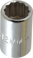 Proto - 3/8" Drive, Standard Hand Socket - 12 Points, 1-1/8" OAL, Chrome Finish - Exact Tooling