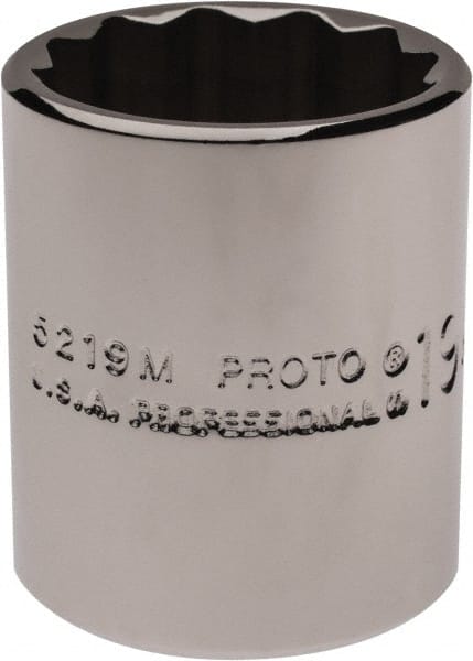 Proto - 3/8" Drive, Standard Hand Socket - 12 Points, 1-3/16" OAL, Chrome Finish - Exact Tooling