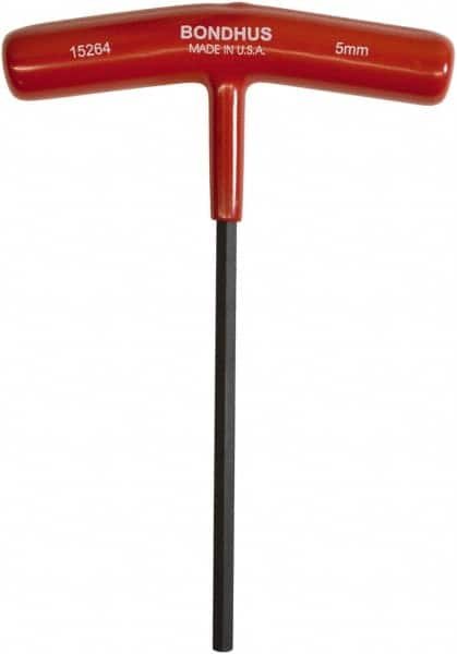 Bondhus - 5mm Hex, T-Handle Cushion Grip, Hex Key - 152mm OAL, Protanium High Torque Steel, Metric System of Measurement - Exact Tooling