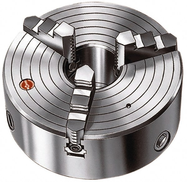 Rohm - 3 Jaws, 12" Diam, Self Centering Manual Lathe Chuck - Plain Back Mount Spindle, 4.05" Through Hole Diam, Forged Steel - Exact Tooling