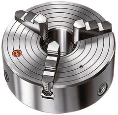 Rohm - 3 Jaws, 12" Diam, Self Centering Manual Lathe Chuck - Plain Back Mount Spindle, 4.05" Through Hole Diam, Forged Steel - Exact Tooling