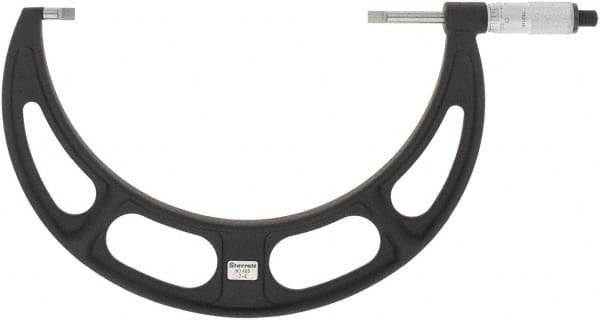 Starrett - 7" to 8" Mechanical Satin Chrome Coated Blade Micrometer - 0.001" Graduation, 0.76mm Blade Thickness, Speeder Thimble - Exact Tooling