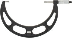 Starrett - 7" to 8" Mechanical Satin Chrome Coated Blade Micrometer - 0.001" Graduation, 0.76mm Blade Thickness, Speeder Thimble - Exact Tooling