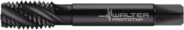 Walter-Titex - 3/8-24 UNF, 3 Flute, 40° Helix, Modified Bottoming Chamfer, Oxide Finish, Cobalt Spiral Flute STI Tap - Right Hand Flute, 3.1575" OAL, 0.3159" Shank Diam, 0.8661" Thread Length, 3B Class of Fit, Series A235539 - Exact Tooling