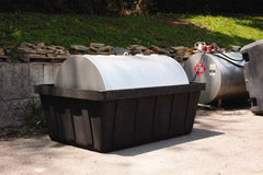 Eagle - 635 Gal Sump, 10,000 Lb Capacity, 1 Drum, Polyethylene Spill Deck or Pallet - 88" Long x 62" Wide x 33" High, Black, Drain Included, Horizontal, 1 Tank Drum Configuration - Exact Tooling