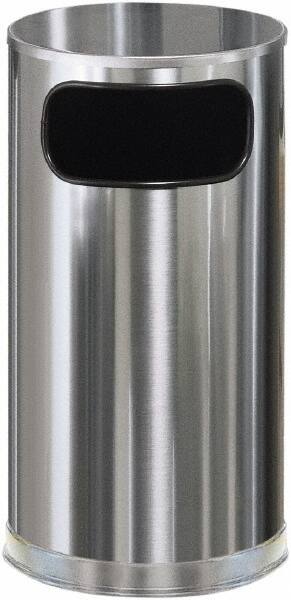Rubbermaid - 12 Gal Silver Round Decorative Waste Receptacle With Top - Steel, 28" High - Exact Tooling