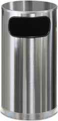 Rubbermaid - 12 Gal Silver Round Decorative Waste Receptacle With Top - Steel, 28" High - Exact Tooling
