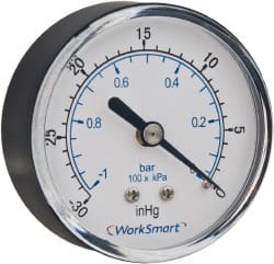 Value Collection - 2-1/2" Dial, 1/4 Thread, 0-15 Scale Range, Pressure Gauge - Center Back Connection Mount, Accurate to 3-2-3% of Scale - Exact Tooling