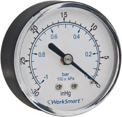 Value Collection - 1-1/2" Dial, 1/8 Thread, 30-0-30 Scale Range, Pressure Gauge - Center Back Connection Mount, Accurate to 3-2-3% of Scale - Exact Tooling
