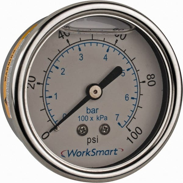Value Collection - 2-1/2" Dial, 1/4 Thread, 0-100 Scale Range, Pressure Gauge - Center Back Connection Mount, Accurate to 3-2-3% of Scale - Exact Tooling