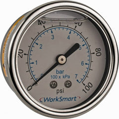 Value Collection - 2-1/2" Dial, 1/4 Thread, 0-100 Scale Range, Pressure Gauge - Center Back Connection Mount, Accurate to 3-2-3% of Scale - Exact Tooling