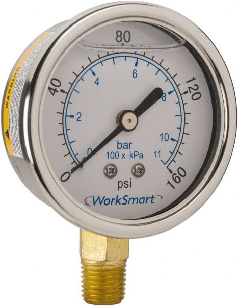 Value Collection - 2-1/2" Dial, 1/4 Thread, 0-160 Scale Range, Pressure Gauge - Lower Connection Mount, Accurate to 3-2-3% of Scale - Exact Tooling