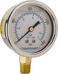 Value Collection - 2-1/2" Dial, 1/4 Thread, 0-160 Scale Range, Pressure Gauge - Lower Connection Mount, Accurate to 3-2-3% of Scale - Exact Tooling