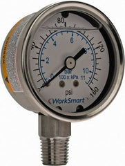 Value Collection - 2" Dial, 1/4 Thread, 0-160 Scale Range, Pressure Gauge - Lower Connection Mount, Accurate to 3-2-3% of Scale - Exact Tooling