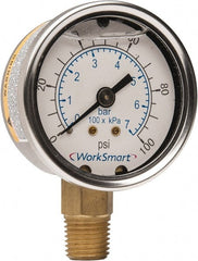Value Collection - 2" Dial, 1/4 Thread, 0-100 Scale Range, Pressure Gauge - Lower Connection Mount, Accurate to 3-2-3% of Scale - Exact Tooling