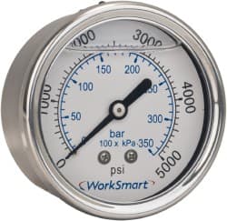 Value Collection - 2-1/2" Dial, 1/4 Thread, 0-100 Scale Range, Pressure Gauge - Center Back Connection Mount, Accurate to 3-2-3% of Scale - Exact Tooling