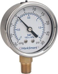 Value Collection - 1-1/2" Dial, 1/8 Thread, 0-15 Scale Range, Pressure Gauge - Lower Connection Mount, Accurate to 3-2-3% of Scale - Exact Tooling