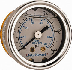 Value Collection - 1-1/2" Dial, 1/8 Thread, 0-1,000 Scale Range, Pressure Gauge - Center Back Connection Mount, Accurate to 3-2-3% of Scale - Exact Tooling