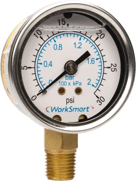 Value Collection - 2" Dial, 1/4 Thread, 0-30 Scale Range, Pressure Gauge - Lower Connection Mount, Accurate to 3-2-3% of Scale - Exact Tooling