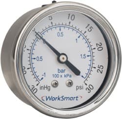 Value Collection - 2-1/2" Dial, 1/4 Thread, 0-15 Scale Range, Pressure Gauge - Center Back Connection Mount, Accurate to 3-2-3% of Scale - Exact Tooling