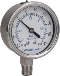 Value Collection - 2-1/2" Dial, 1/4 Thread, 0-60 Scale Range, Pressure Gauge - Lower Connection Mount, Accurate to 3-2-3% of Scale - Exact Tooling