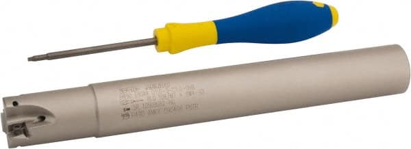 Iscar - 1" Cut Diam, 0.315" Max Depth of Cut, 1" Shank Diam, 7.87" OAL, Indexable Square Shoulder Helical End Mill - H490 AN.X 09 Inserts, Cylindrical Shank, 90° Lead Angle, Through Coolant, Series Helido - Exact Tooling